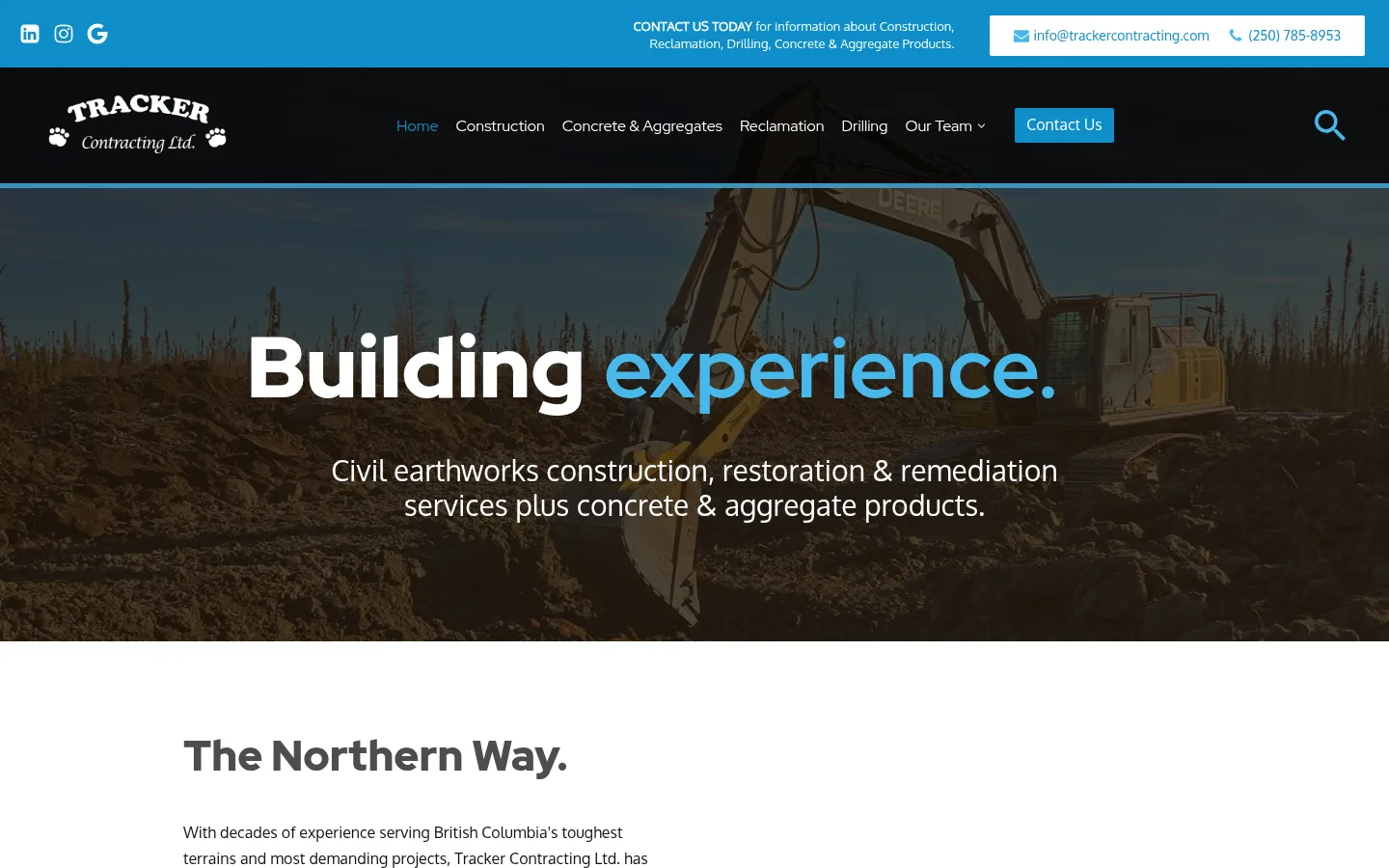 Tracker Contracting website home page